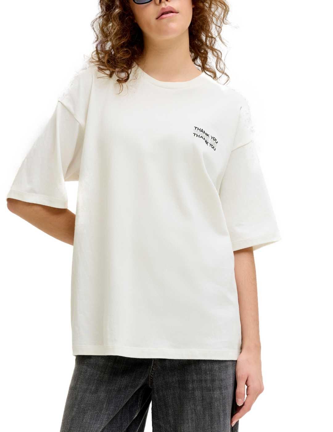 Camiseta JJXX Milow blanca gato manga corta para mujer