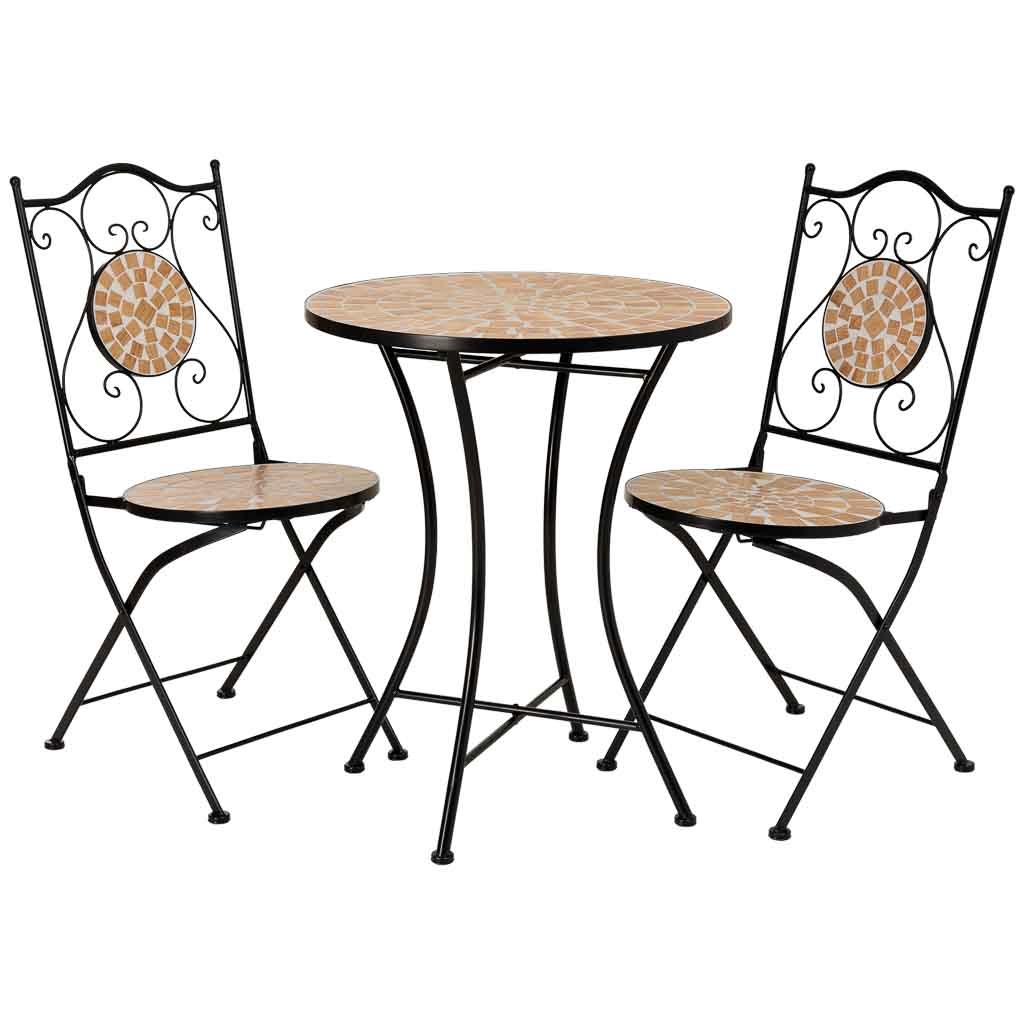 Wonderlust Deco - Conjunto mesa y 2 sillas de mosaico y forja negro, mesa:D60x75h-silla(2):D38x46-90h Negro D60x75h-D38x46-90h