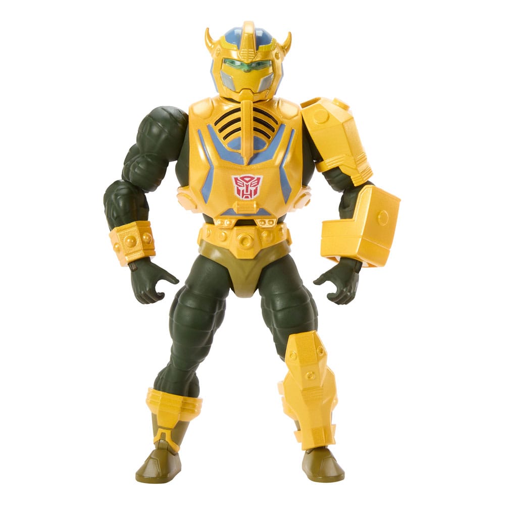 Masters of Universe Origins Transformers Man-At-Arms con Armadura de Bumblebee Figura de acción de Motu de 13,97 cm, Juguete de colaboración articulado con Accesorios y minicómic, JGT17