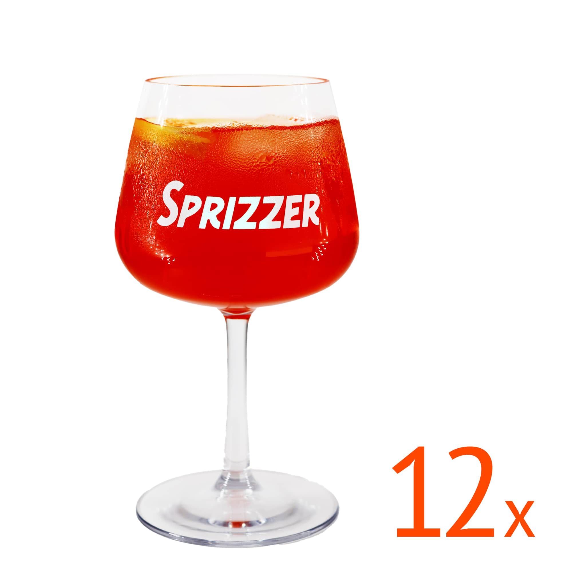SPRIZZER Set de 12 vasos transparentes en Tritan material infrangible y resistente disenados para Sprizzer ideales para fiestas y uso frecuente - Modelo SPRIZZER-12-BICCHIERI