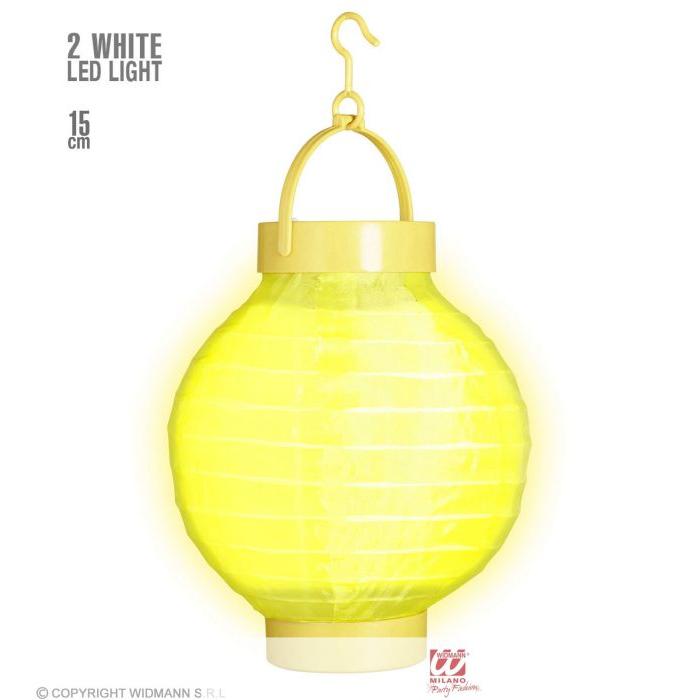 Farolillo En Tela Amarilla Con 2 Luces Led Blancas 15 Cm 02475 Widmann