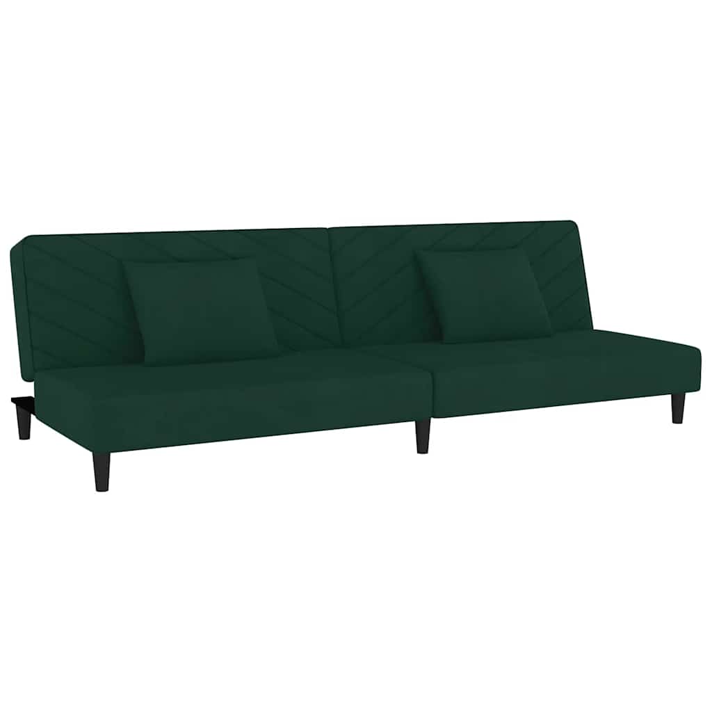 vidaXL Sofá cama de 2 plazas con dos almohadas terciopelo verde oscuro