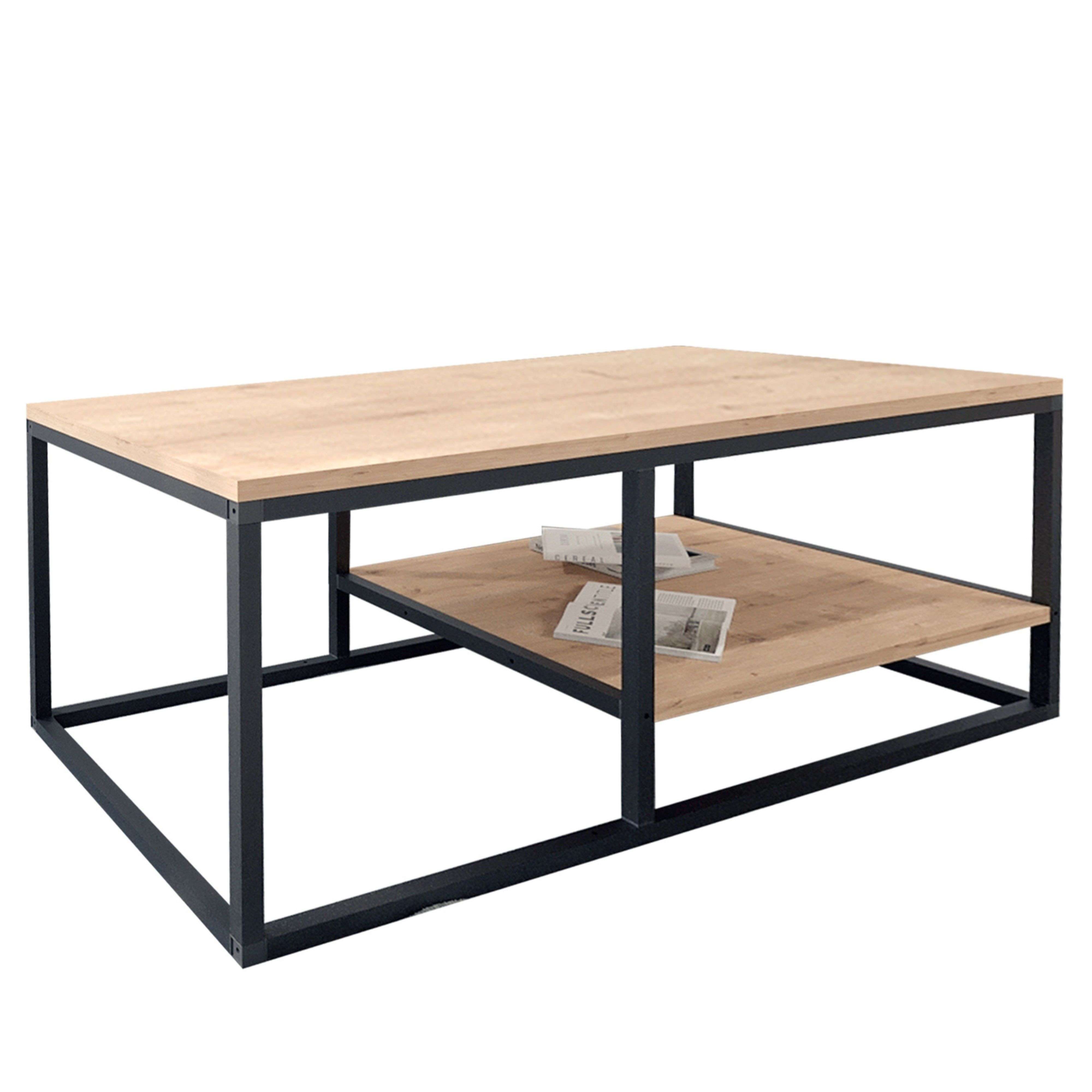 Miroytengo Mesa de Centro para Salón Rus con Base Inferior Negro y Roble Safir 105x42x0 cm