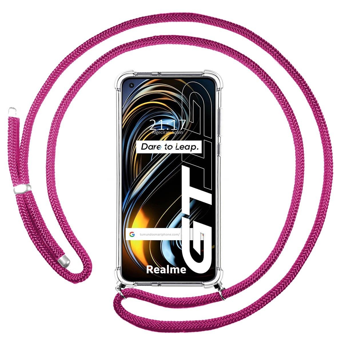 Funda Colgante Transparente para Realme GT 5G con Cordon Rosa Fucsia