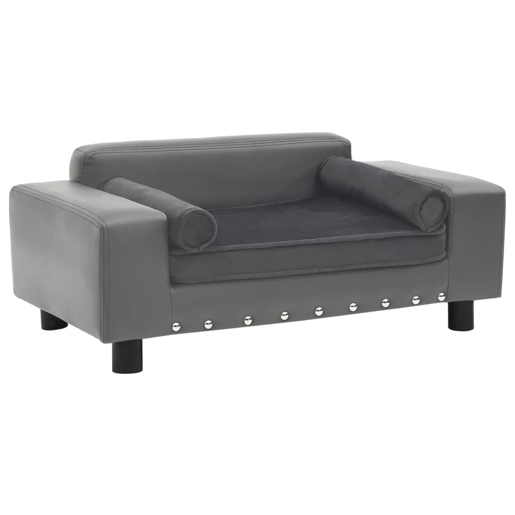 vidaXL Sofá para Perros Felpa y Cuero Sintético 81x43x31 cm Acolchado Color Gris oscuro,  Gris,  Marrón y mas