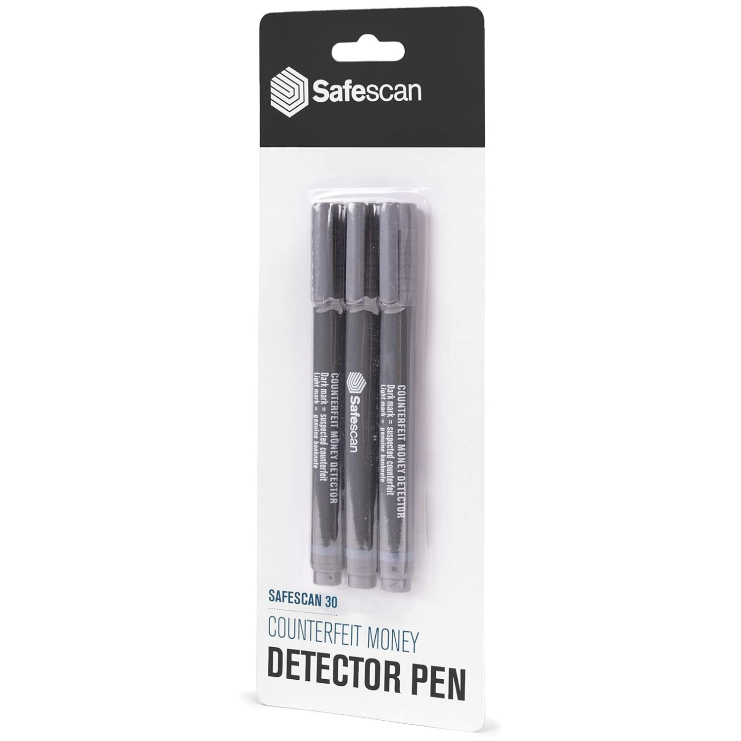 Safescan 30 - Detector de Billetes Falsos Pack de 3 Bolígrafos, Comprobador Detector de Billetes Falsos, Verificación Inmediata, Recambio, Repuesto - 111-0379