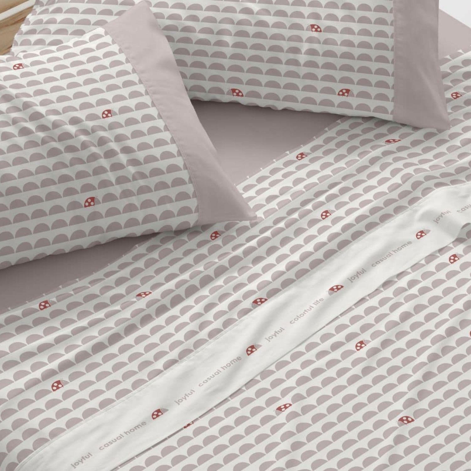 Juego Sábanas Infantiles BURRITO BLANCO 50% Algodón Diseño Geométrico Mariquitas Azul - Tacto Suave, Fácil Planchado - Cama 90-200cm
