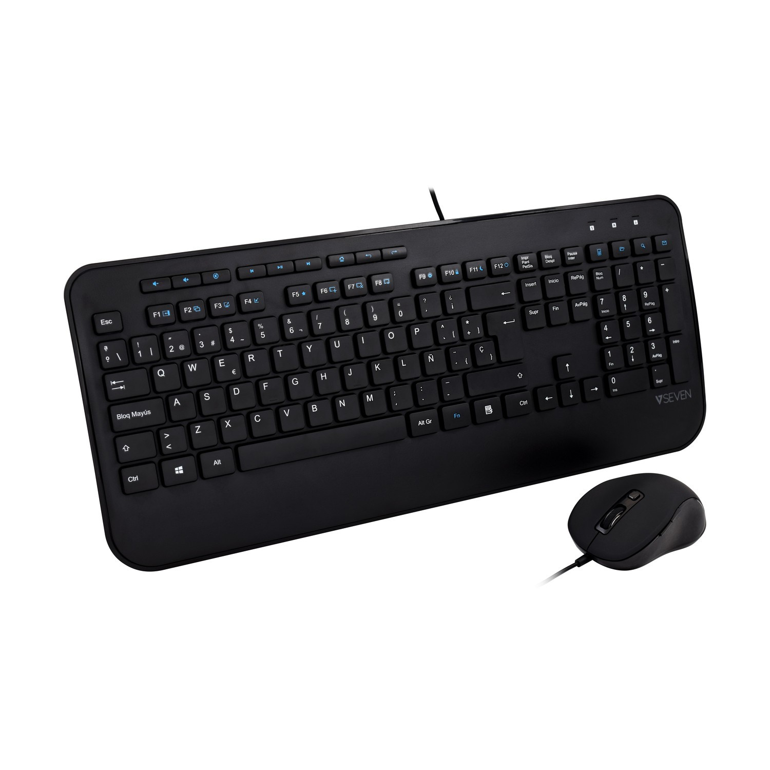 V7 Teclado USB de tamaño completo con reposamuñecas y combo de ratón para ambidiestros - ES