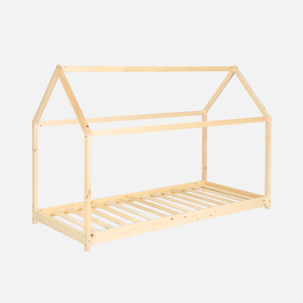 sweeek - Cama infantil de pino natural, 90x190cm , Tobias , 196x99x136
