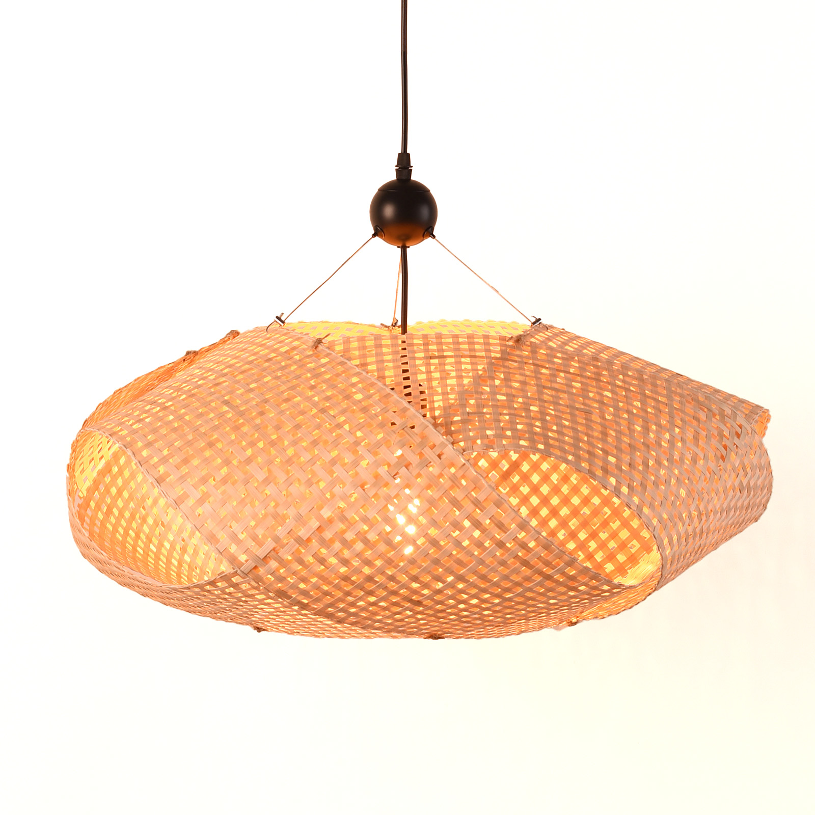 ALPINALUZ Lámpara Colgante de Mimbre "ABEJA" Diametro 60cm – Diseño Geométrico Tejido a Mano, Estilo Natural Boho, Casquillo E27 para Salón o Comedor