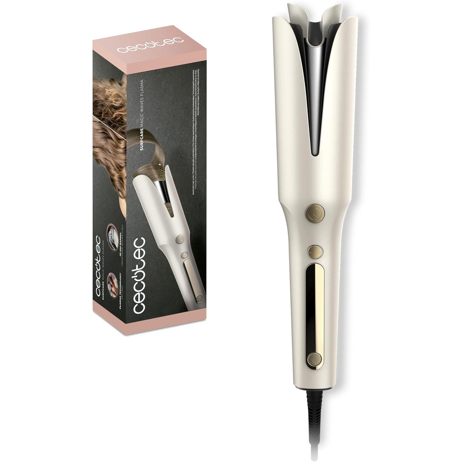 Cecotec Rizador de Pelo Automático con Tecnología Plasma SurfCare Magic Waves Plasma. Barril de 32mm, Revestimiento de Cerámica, 160º-210ºC, Botón de Rotación, Función Memoria, Rápido Calentamiento