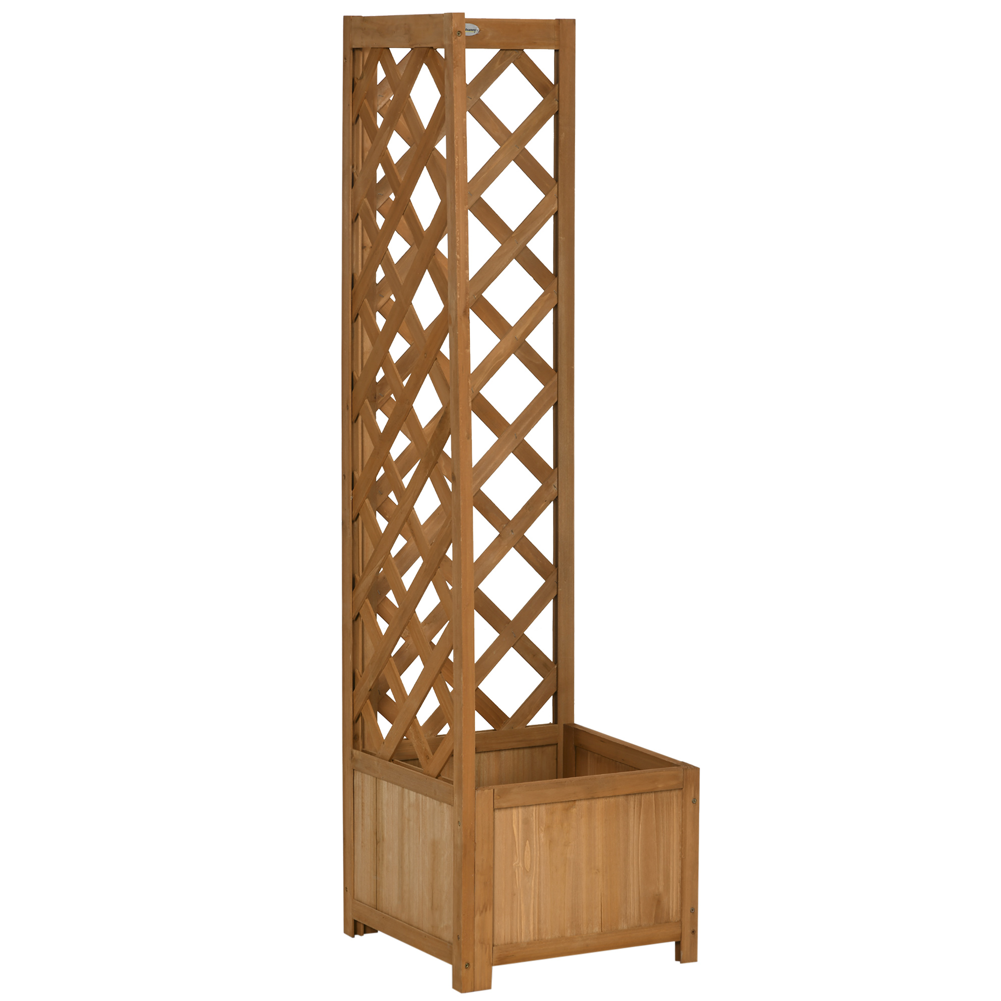 Outsunny Jardinera con Enrejado de Madera Macetero Exterior para Esquina Jardinera Elevada para Plantas Trepadoras en Patio Terraza 40x40x145 cm Marrón