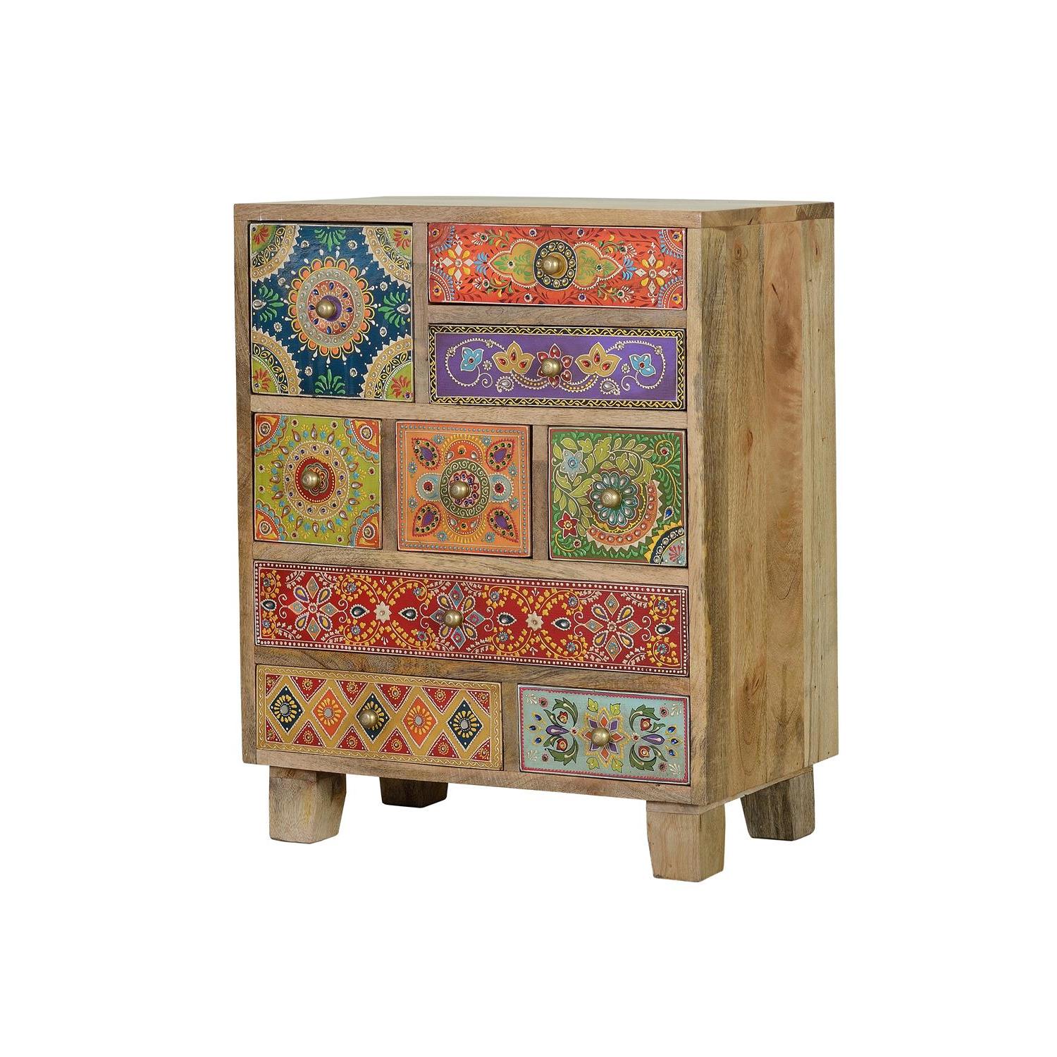 Mesita en madera de mango pintado a mano multicolor