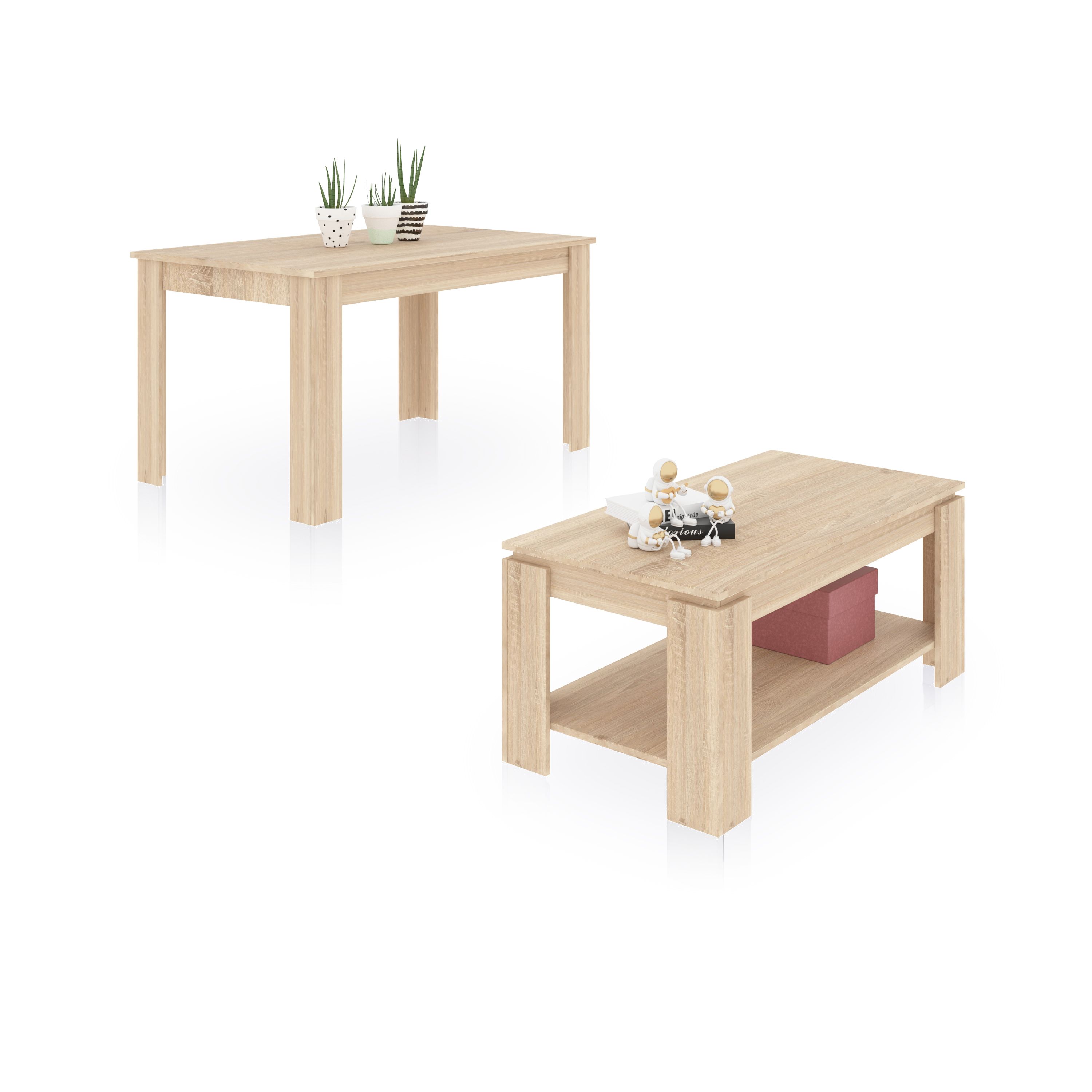 duehome - Pack mesa de comedor 140 y mesa de centro Lya