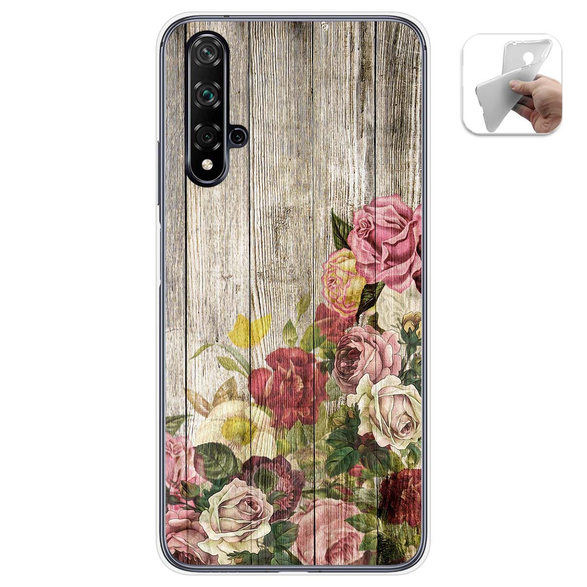 Tumundosmartphone Funda Gel Tpu para Huawei Nova 5T / Honor 20 diseño Madera 08 Dibujos