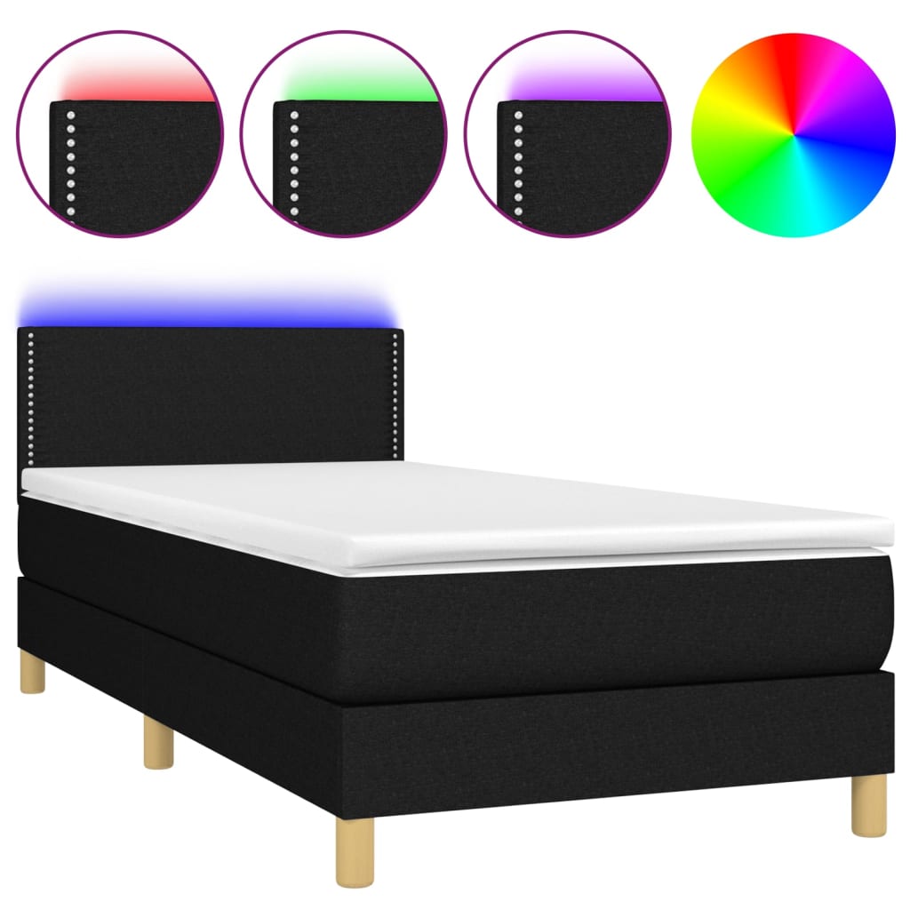 vidaXL Cama box spring con colchón LED tela negro 90x200 cm
