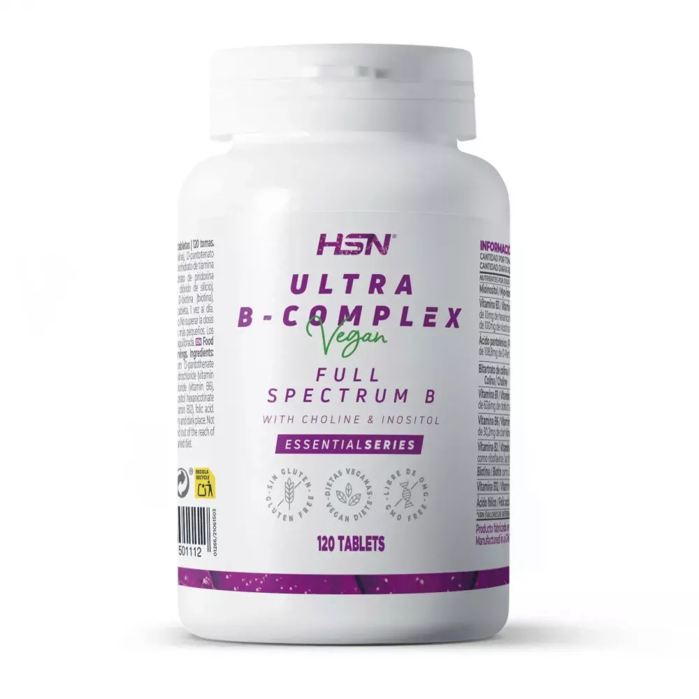 HSN - Vitamina B - Ultra B-Complex - de HSN | 120 Tabletas con Todas las Vitaminas del Grupo B | Con PABA, Inositol y Colina | Formas de Alta Biodisponibilidad | No-GMO, Vegano, Sin Gluten