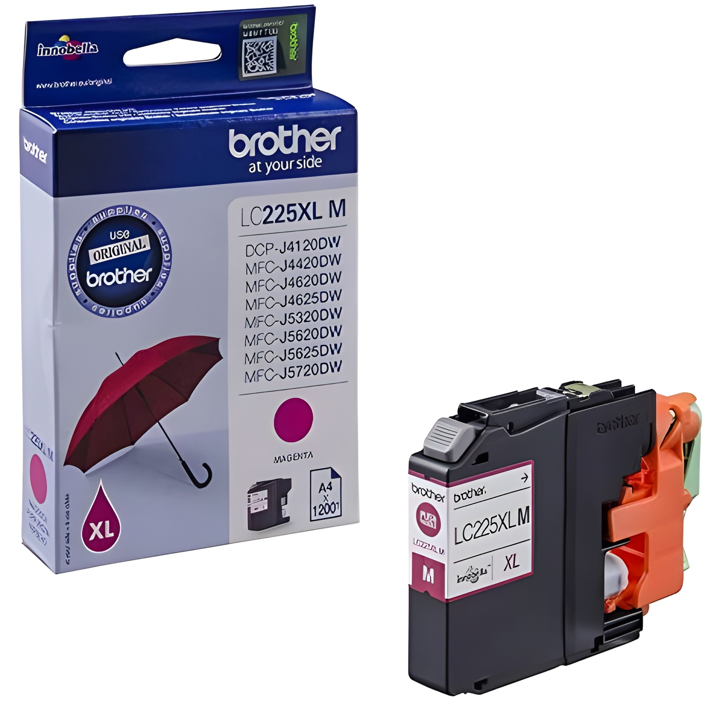 Brother LC225XLM - Cartucho de tinta magenta de larga duración (duración estimada: hasta 1.200 páginas según ISO/IEC 24711)