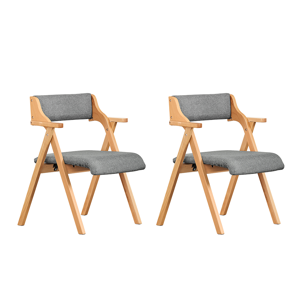 SoBuy | 2 sillas plegables grises con brazos y respaldo | Madera de haya | 92×59,5×40 cm