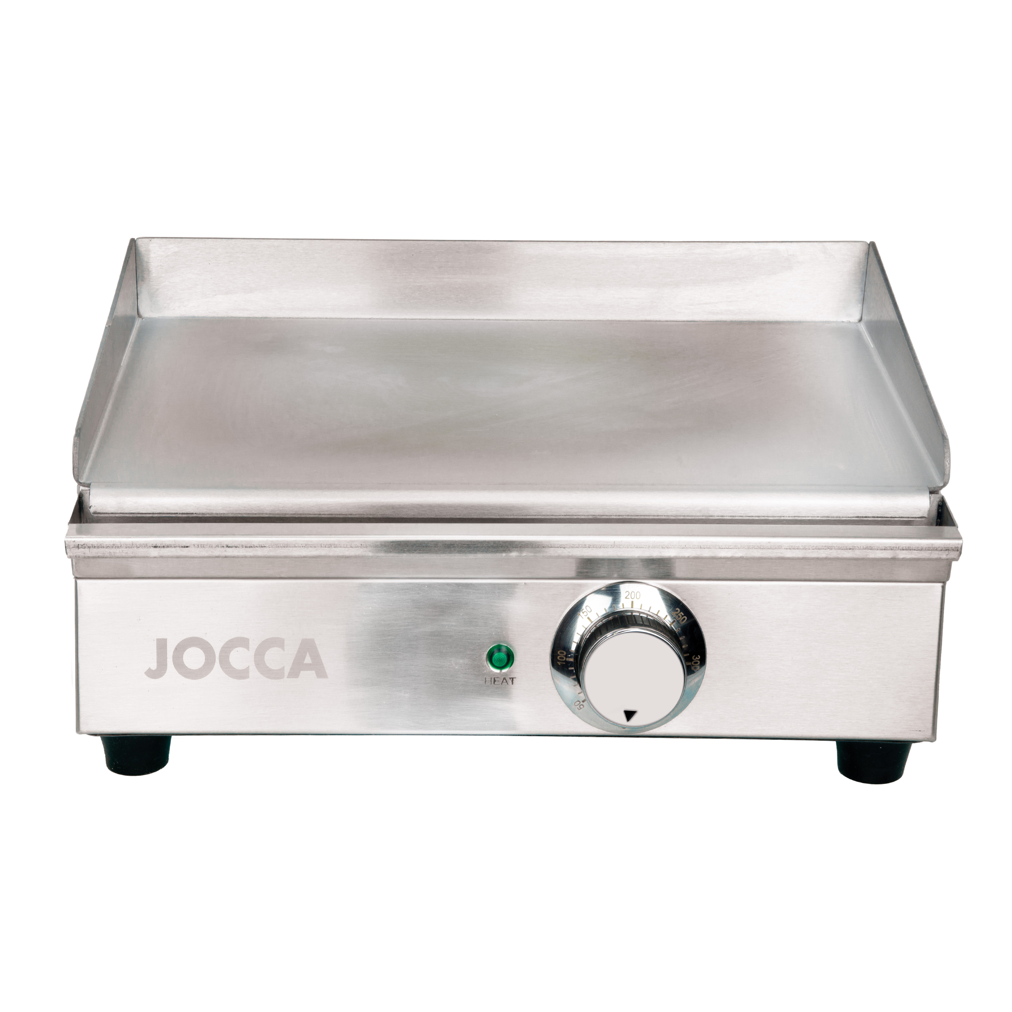 Plancha grill Jocca de acero inoxidable 430, superficie 39,6x26cm, temperatura regulable 50~300°C, calentamiento rápido, recogegrasa magnético, antiadherente, pies antideslizantes, 2 espátulas incluidas, ideal para cocina oriental, 1700W