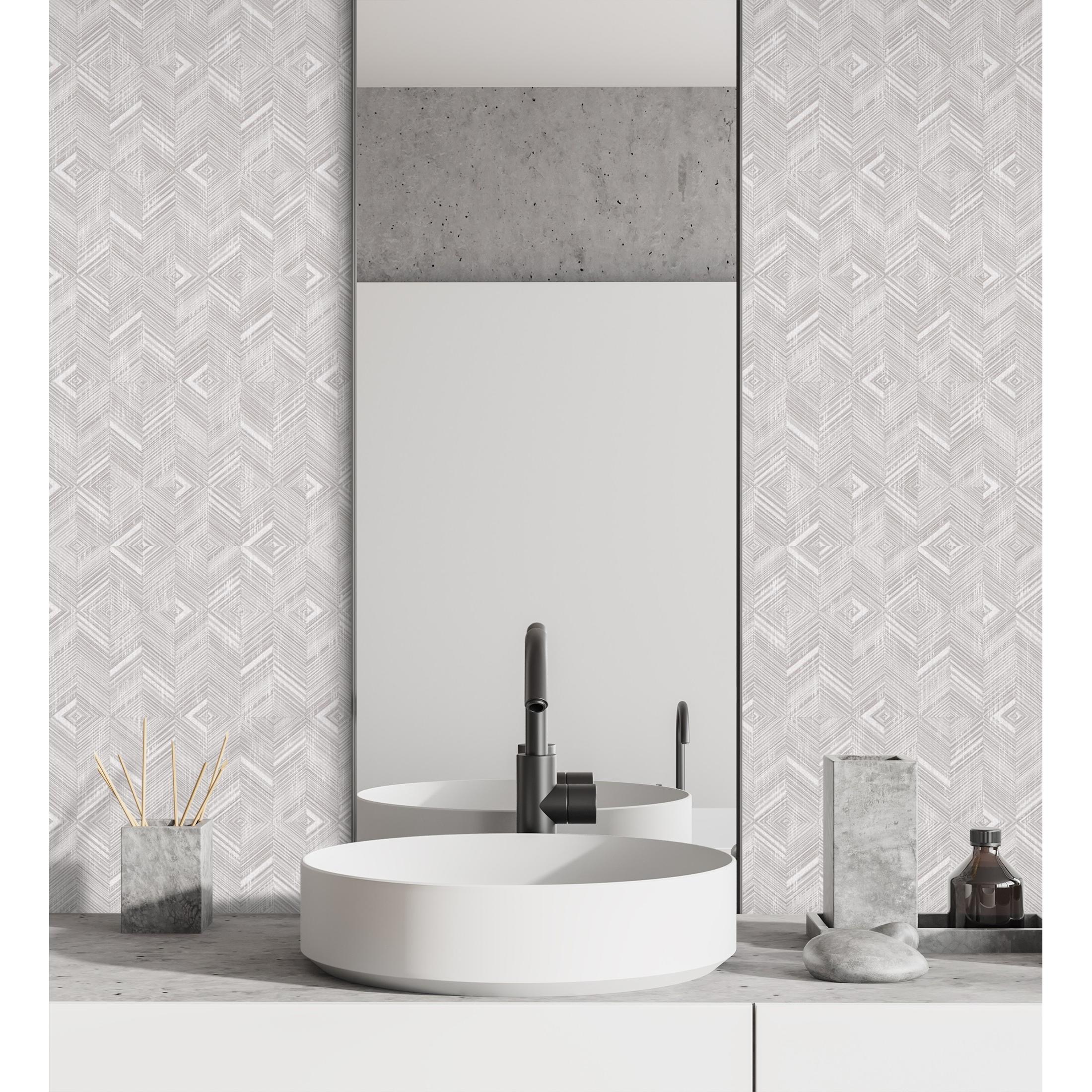 Papel pintado vinílico lavable mosaico de madera con textura en relieve - Hout 680993 de GAULAN - Rollo de 10 m x 1,06 m