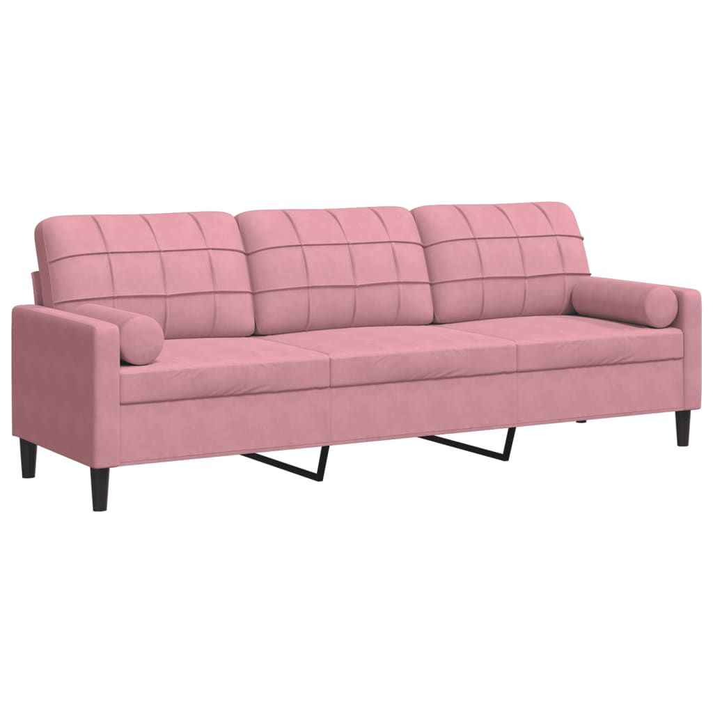 vidaXL Sofá de 3 plazas con cojines terciopelo rosa 210 cm