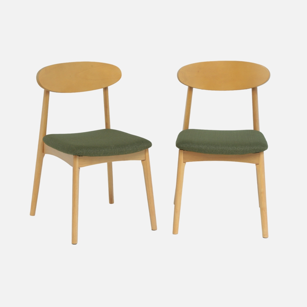 sweeek - Silla vintage de madera de hevea natural y tela, set de 2 , Aria , 50x53x80