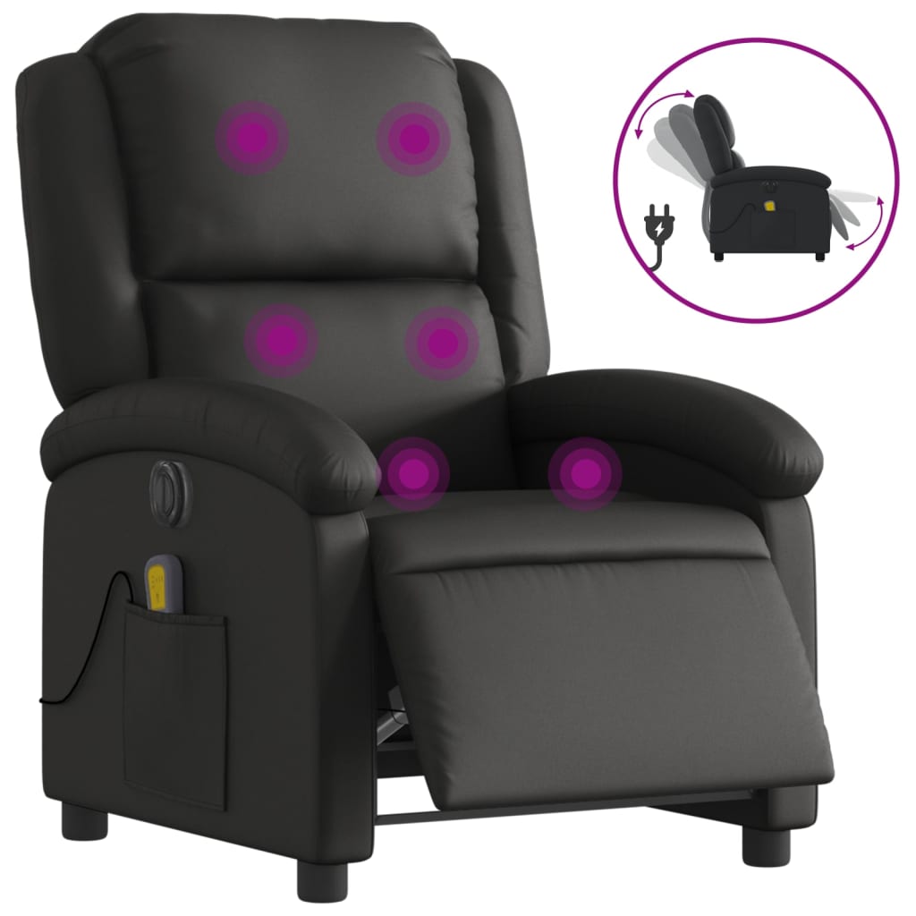 vidaXL Sillón reclinable de masaje eléctrico cuero auténtico negro