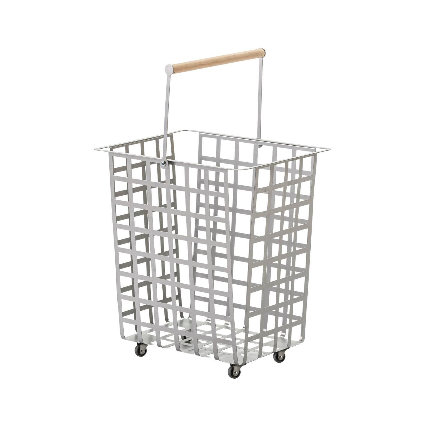 DON HIERRO - Cesta metálica de almacenaje y decorativa, con ruedas y asa de madera, tamaño grande, ZESTA-