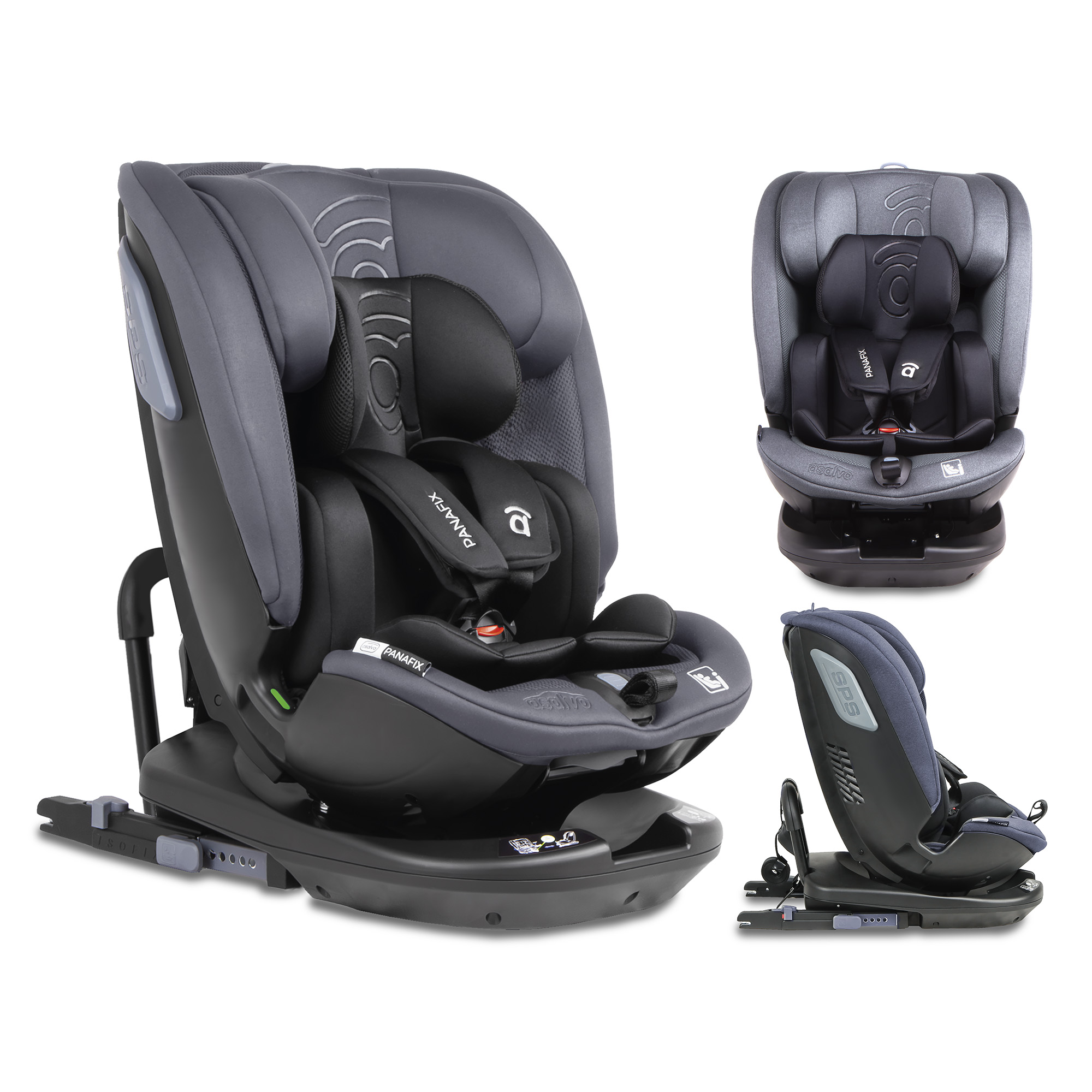 Asalvo Silla de Auto Panafix i‑Size 40–150 cm – Giro 360°, Isofix + Top Tether, Contramarcha Prolongada, Reclinable, Protecciones Laterales y Tejido Lavable