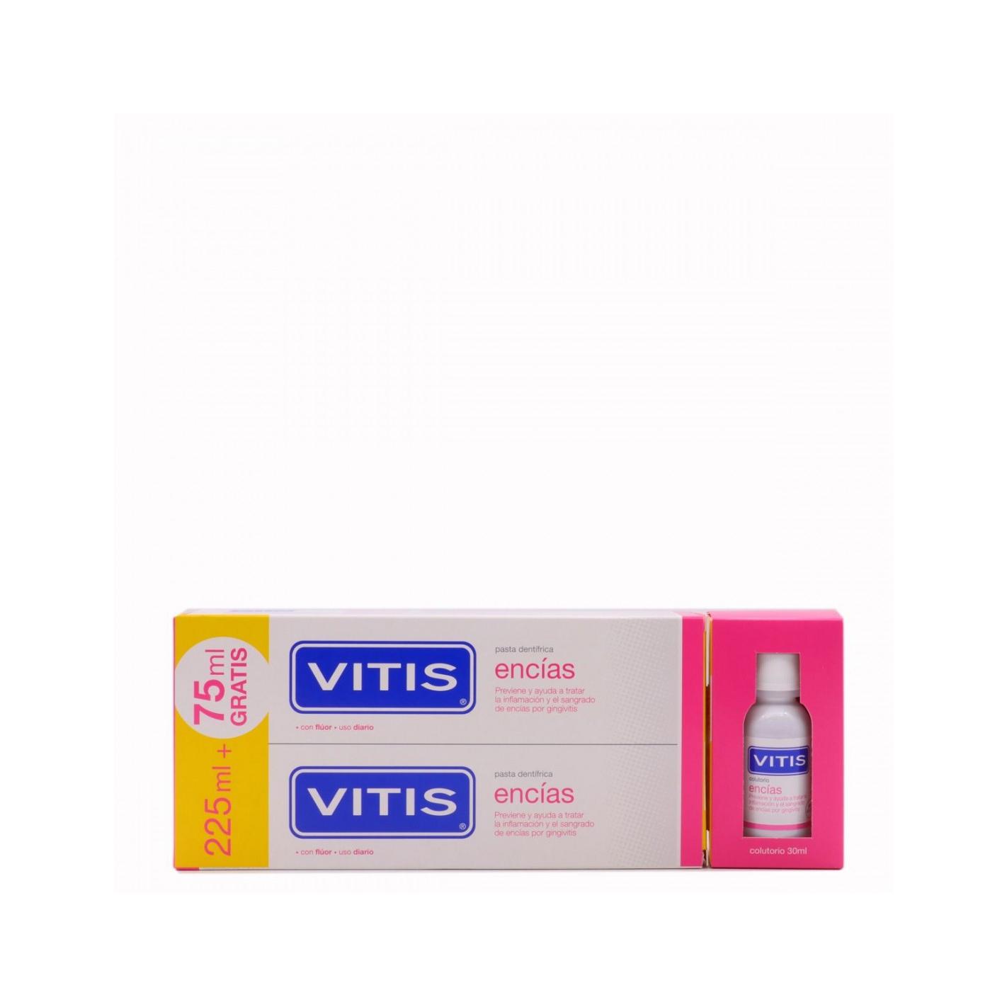 VITIS duplo pasta de dientes encías  2x150ml + regalo muestra colutorio encías 30ml