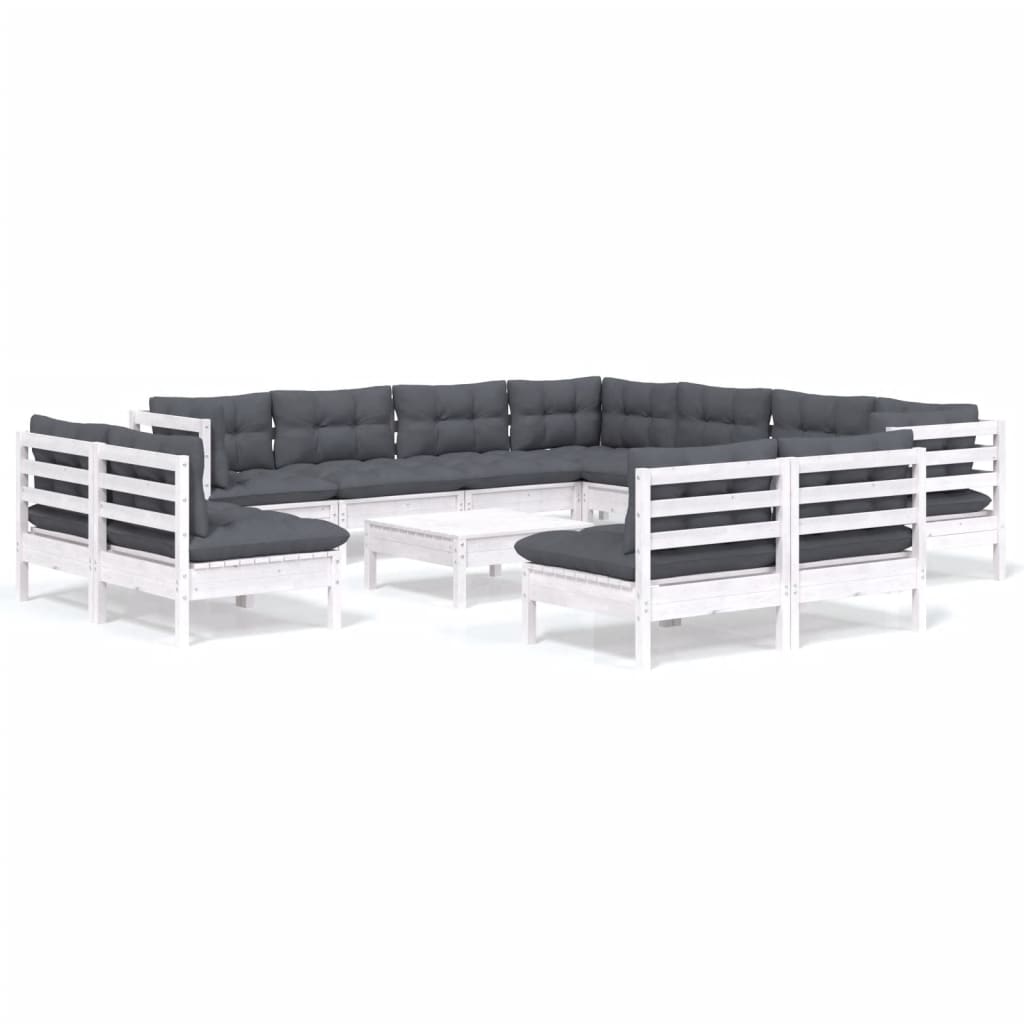 vidaXL Muebles de jardín 12 pzas con cojines blanco madera maciza pino