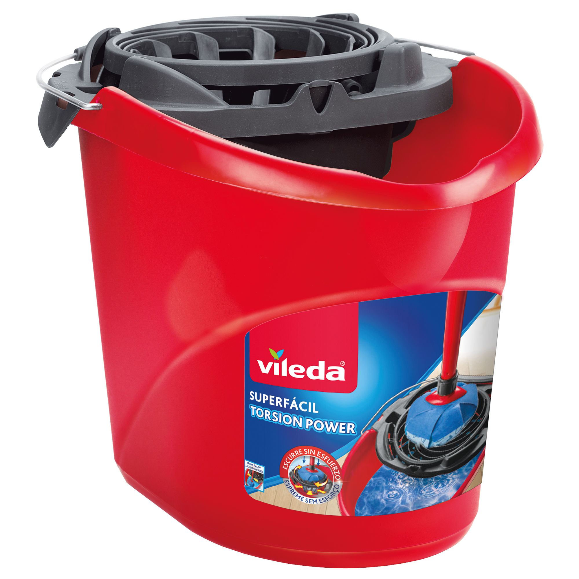 Vileda | Cubo Super Fácil | Escurridor con diseño ergonómico para menor esfuerzo | Compatible con fregonas Vileda | Capacidad óptima para una limpieza eficaz | Asa resistente para mayor comodidad.