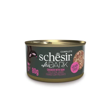 Schesir After Dark Filetes de Pollo con Jamon en Caldo - Comida Humeda Completa para Gatos - 80 g