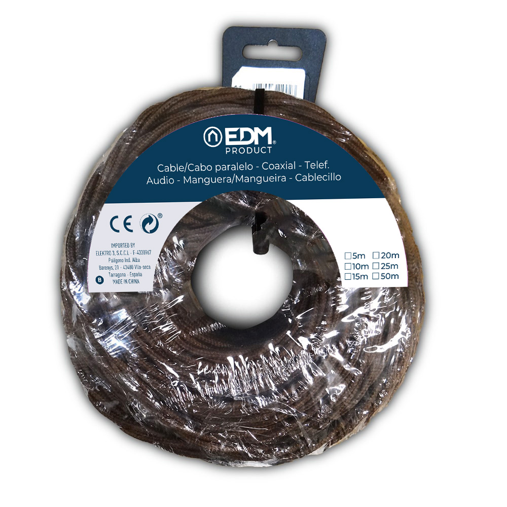 Carrete cable paralelo textil trenzado h05v-k 3 g 1,00 mm² marrón, 25 m