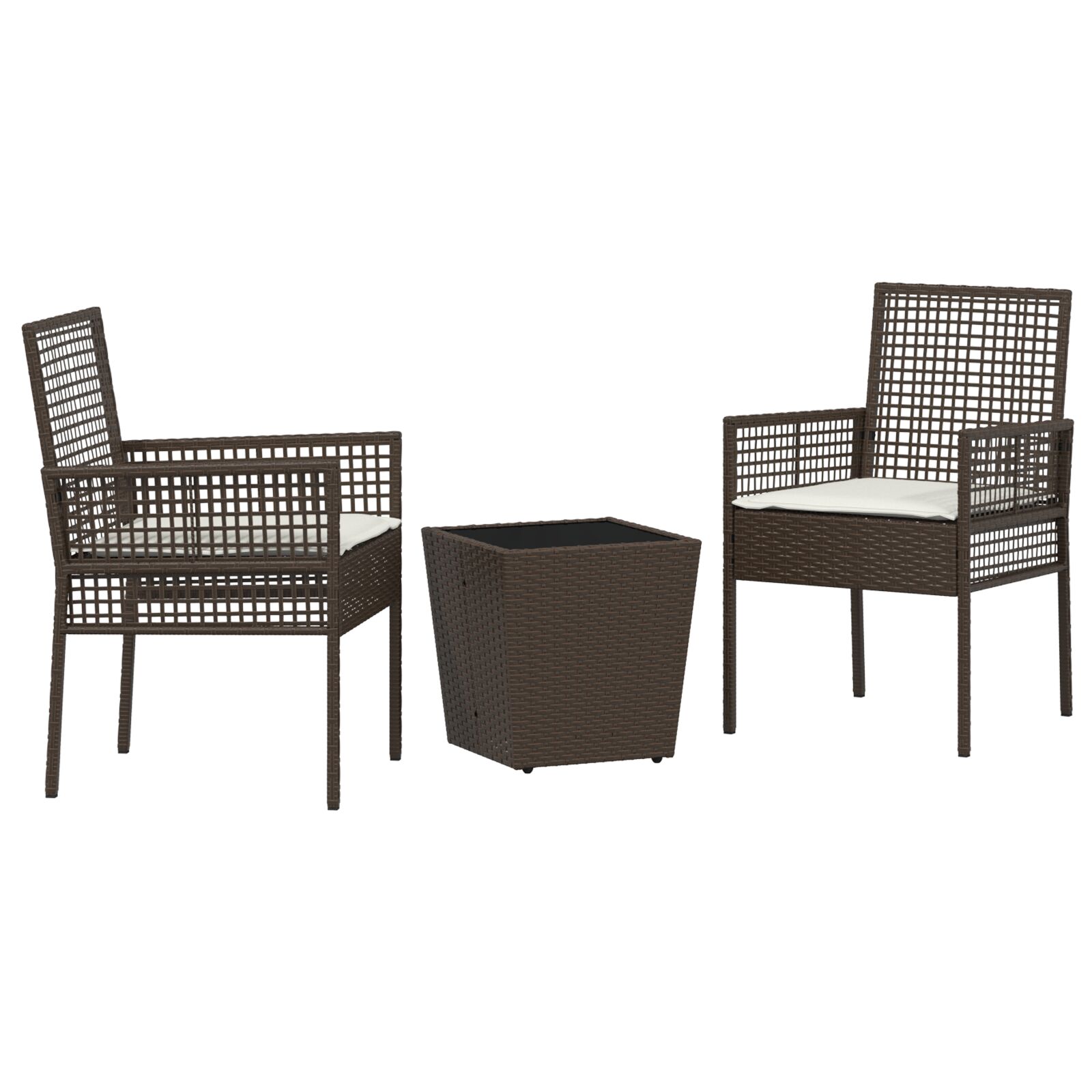 Conjunto de Bistro de Jardín de 3 Piezas vidaXL con Cojines Marrón de Poliratán