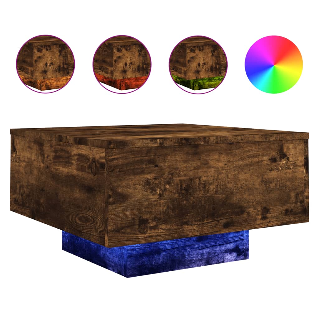 Mesa de Centro Vidaxl con Luces LED 55x55x31 Cm Blanco