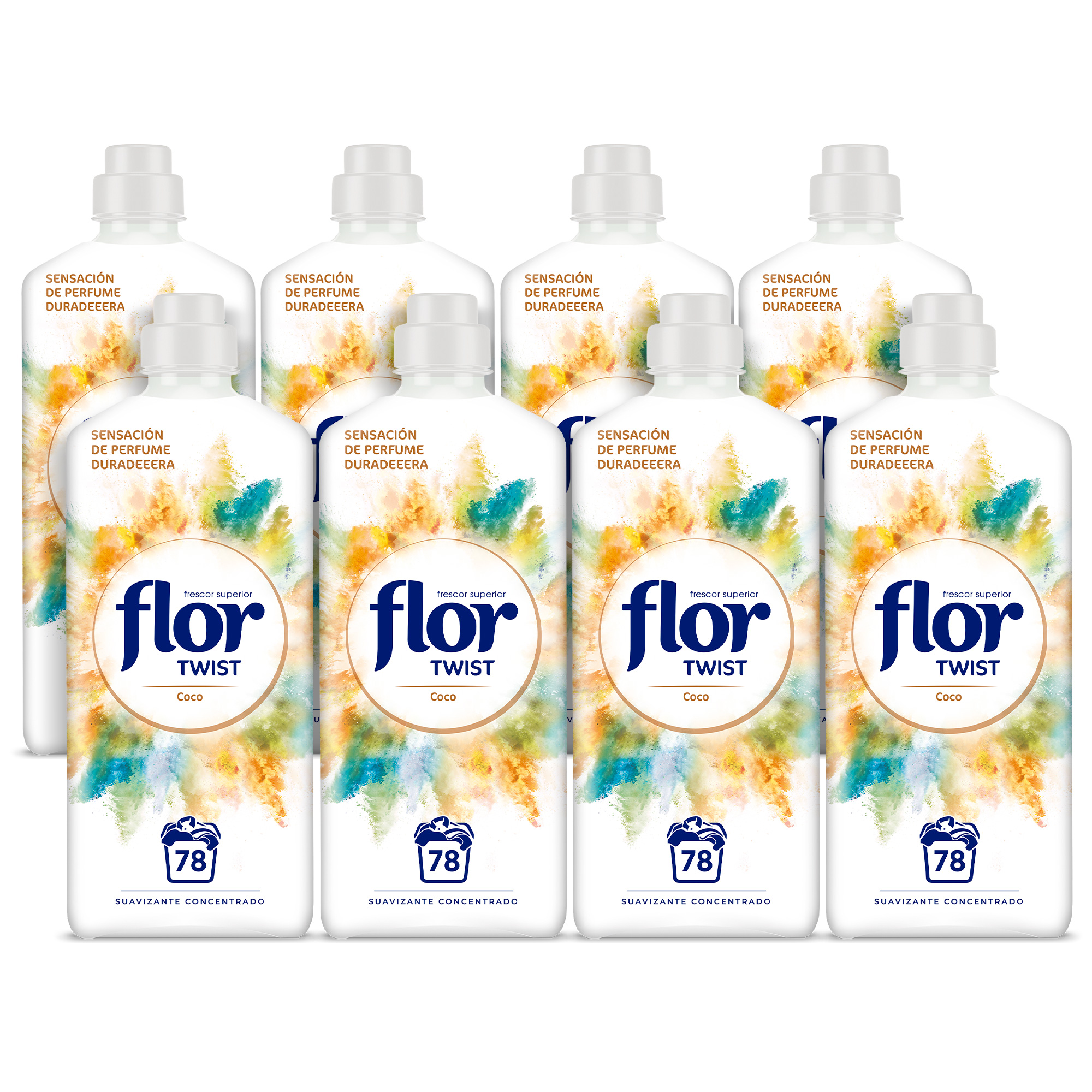 Flor - Flor Twist Coco Suavizante Concentrado para la ropa 624 lavados (8 botellas de 78 lavados)