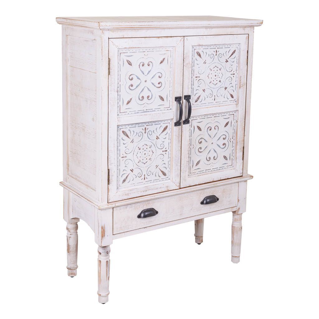 Wonderlust Deco - Armario de madera tallada blanco 80x36x110 Blanco 80x36x110h cm