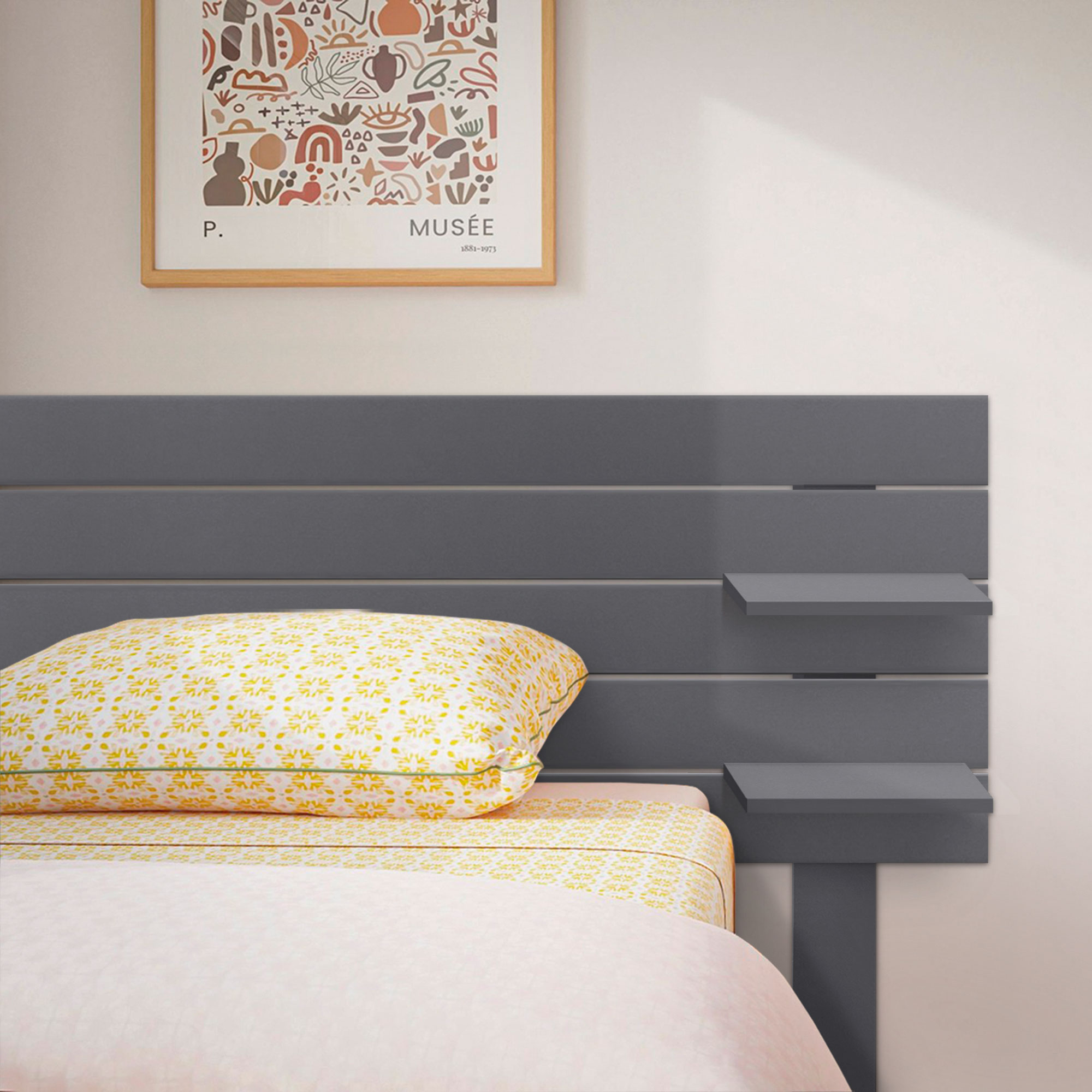 Cabecero con Estantes de Madera reciclada DM Colgante Pared Estilo Palet Horizontal con Patas