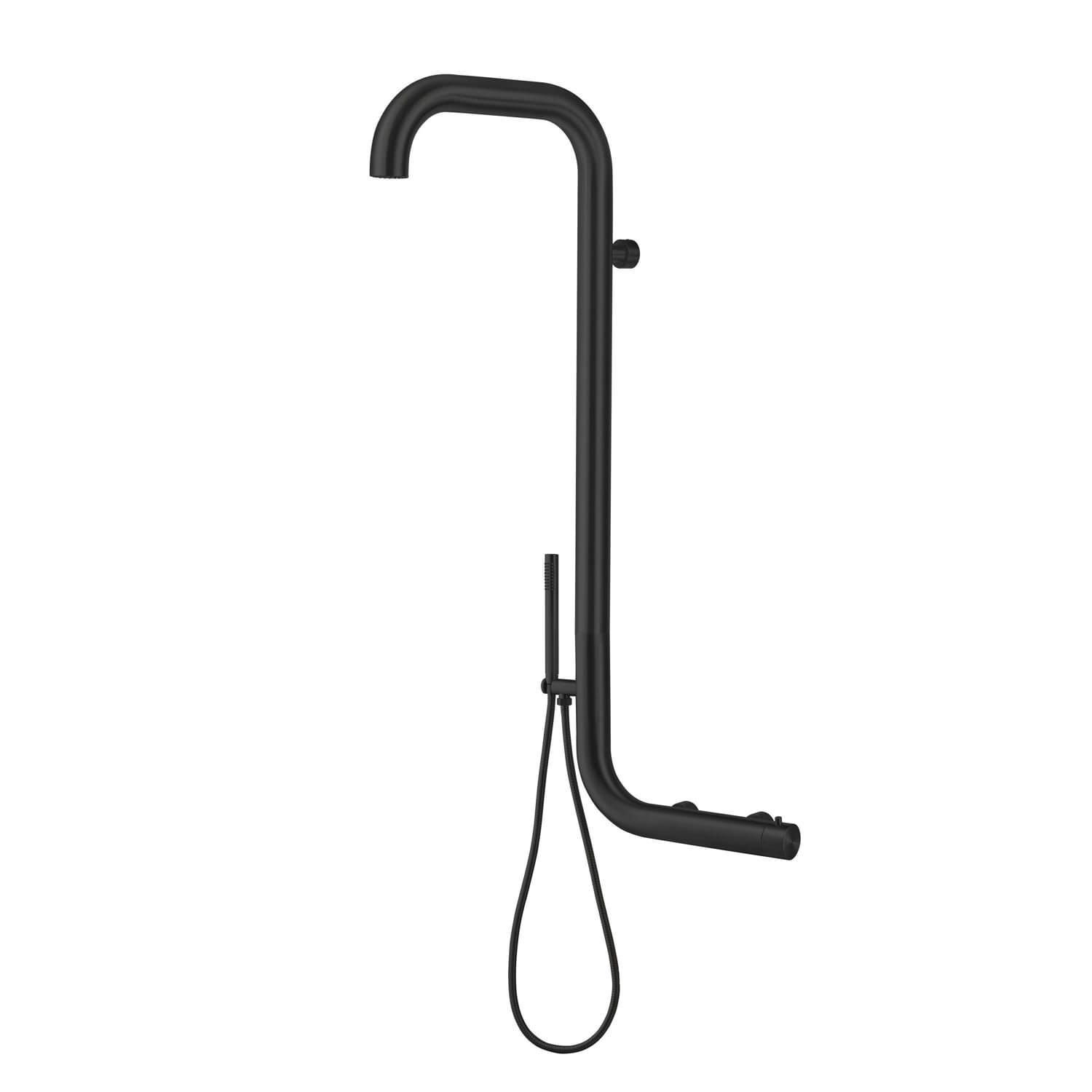 SINED Ducha de jardín de Pared en Acero Inoxidable AISI 316L Negro con Mezclador Doble y Válvula de 3 Vias Interior o Exterior Modelo Arborea Negro