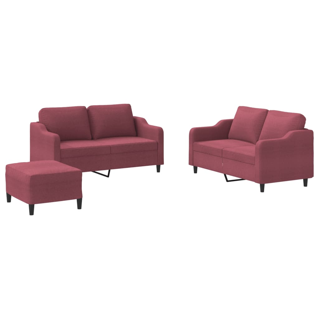 vidaXL Juego de sofás con cojines 3 piezas tela rojo tinto