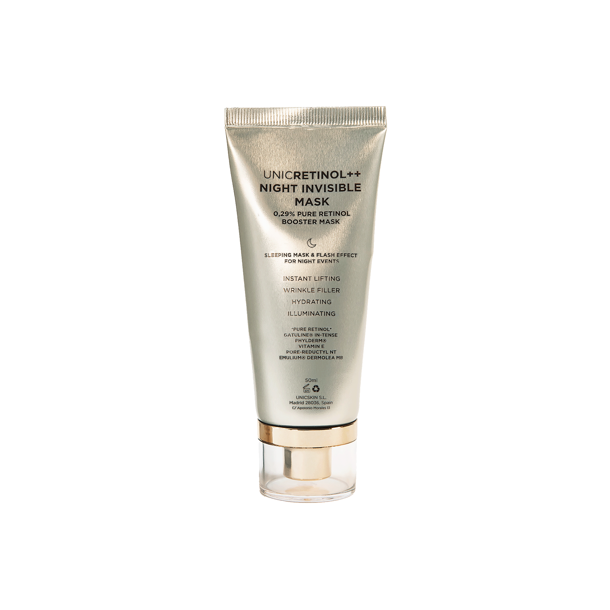 UNICSKIN - UNICRETINOL++ INVISIBLE NIGHT MASK Mascarilla Facial de Retinol Puro: Tratamiento Antiedad Nocturno & Efecto Flash para eventos.