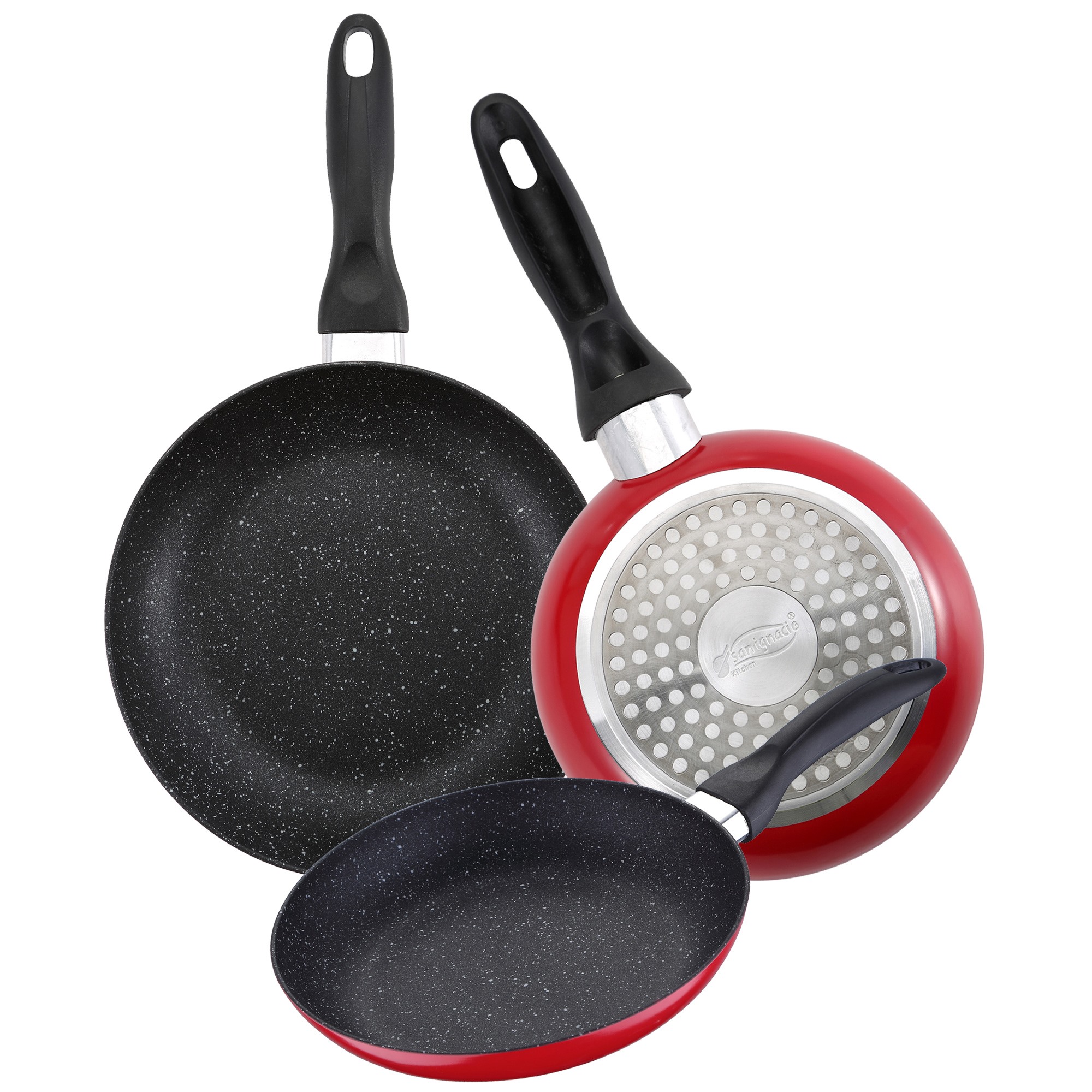 Set de 3 Sartenes San Ignacio con Revestimiento de Mármol y Mango Negro