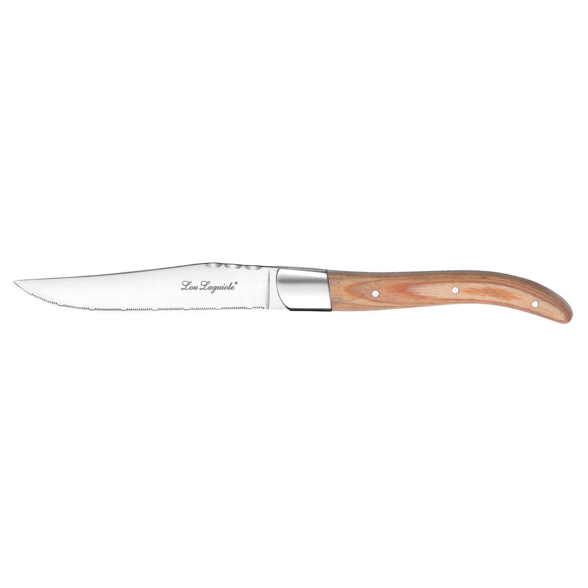 LOU LAGUIOLE LOUIS Set 6 Cuchillos Chuleteros Acero Inox 23x2x1CM Madera Brillo Fácil de limpiar Ecológico