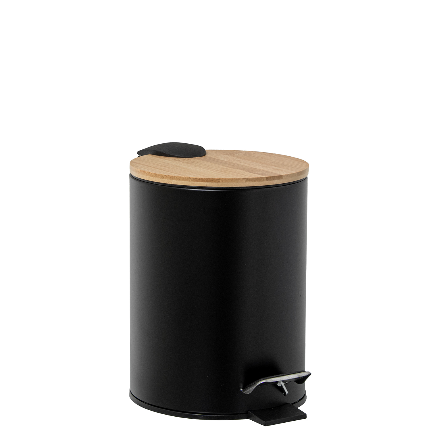 Papelera acero inoxidable 3l. con pedal tapa madera negra 17x23cm