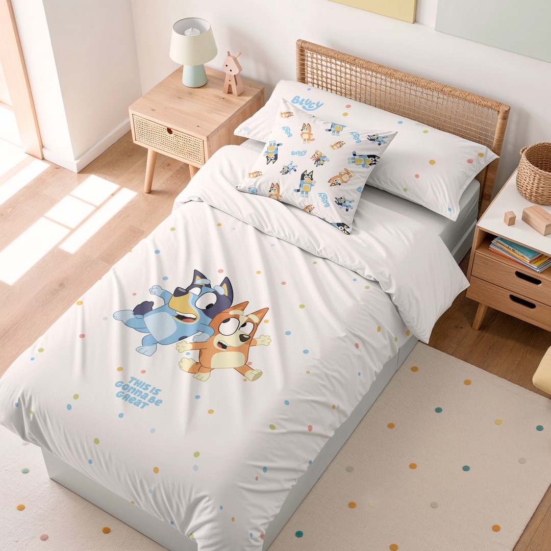 Funda Nórdica Infantil BLUEY + Funda de Almohada – Algodón Suave y Transpirable