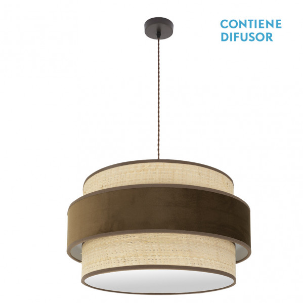 Colgante reyes 3xe27 marron/natural-marron regx60x60 cm