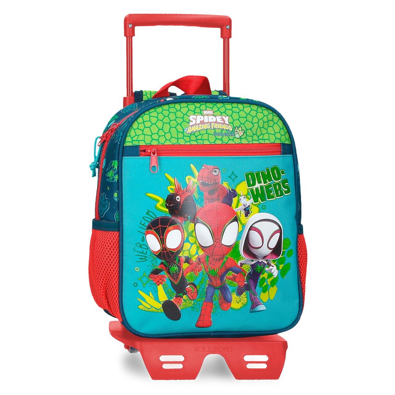Mochila escolar con carro Spidey Dino-webs 23x28x10cm Marino