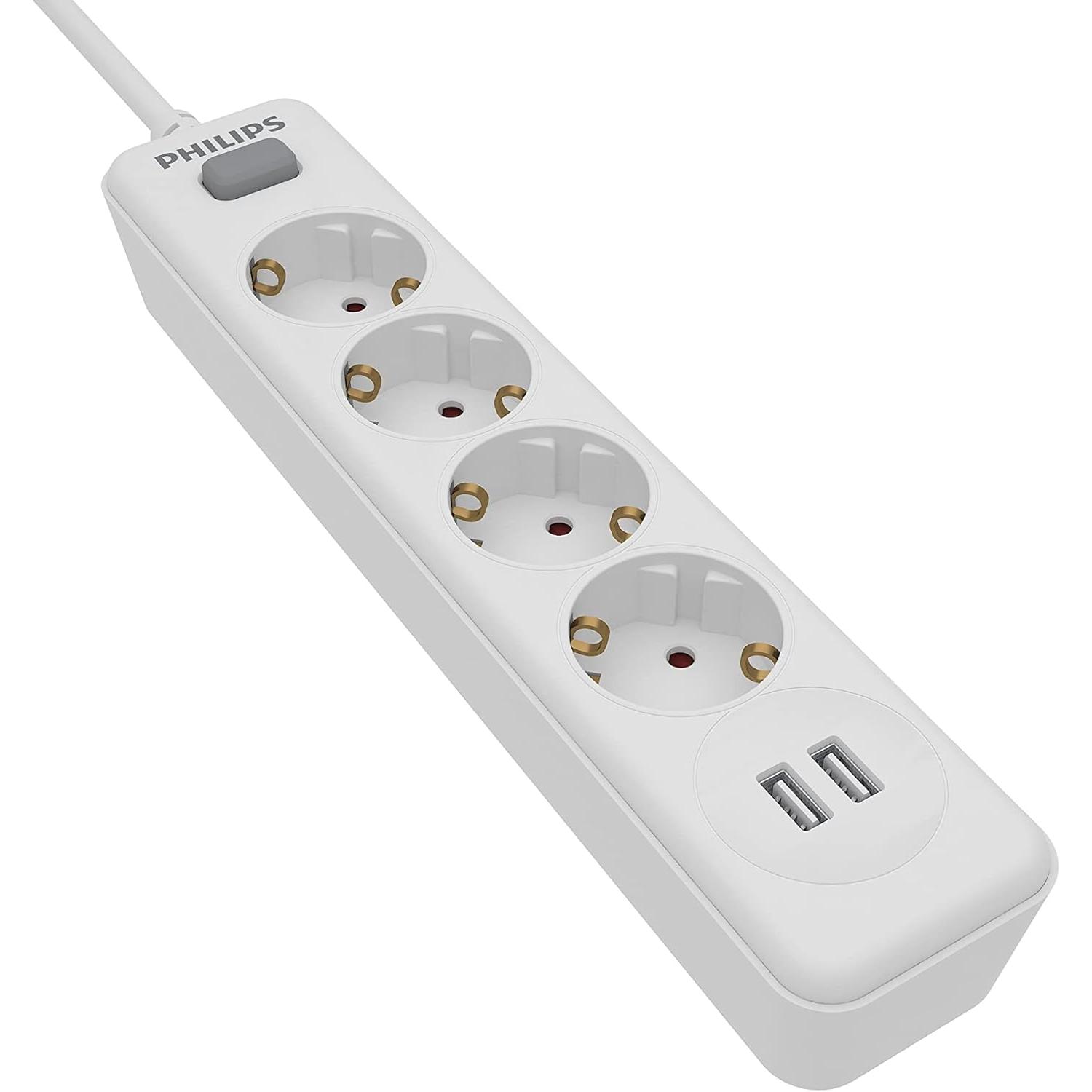 Philips Regleta de 4 enchufes SPN3042WA/19, 230 V, con USB, Color Blanco